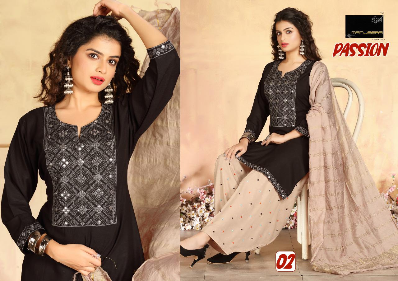 Manjeera Passion Rayon Patiyala work Latest Fancy Designer Festive Wear Readymade Collection